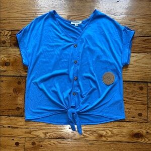 Parallel Skies Blue Button-Down Tie-Front Top size medium nwt